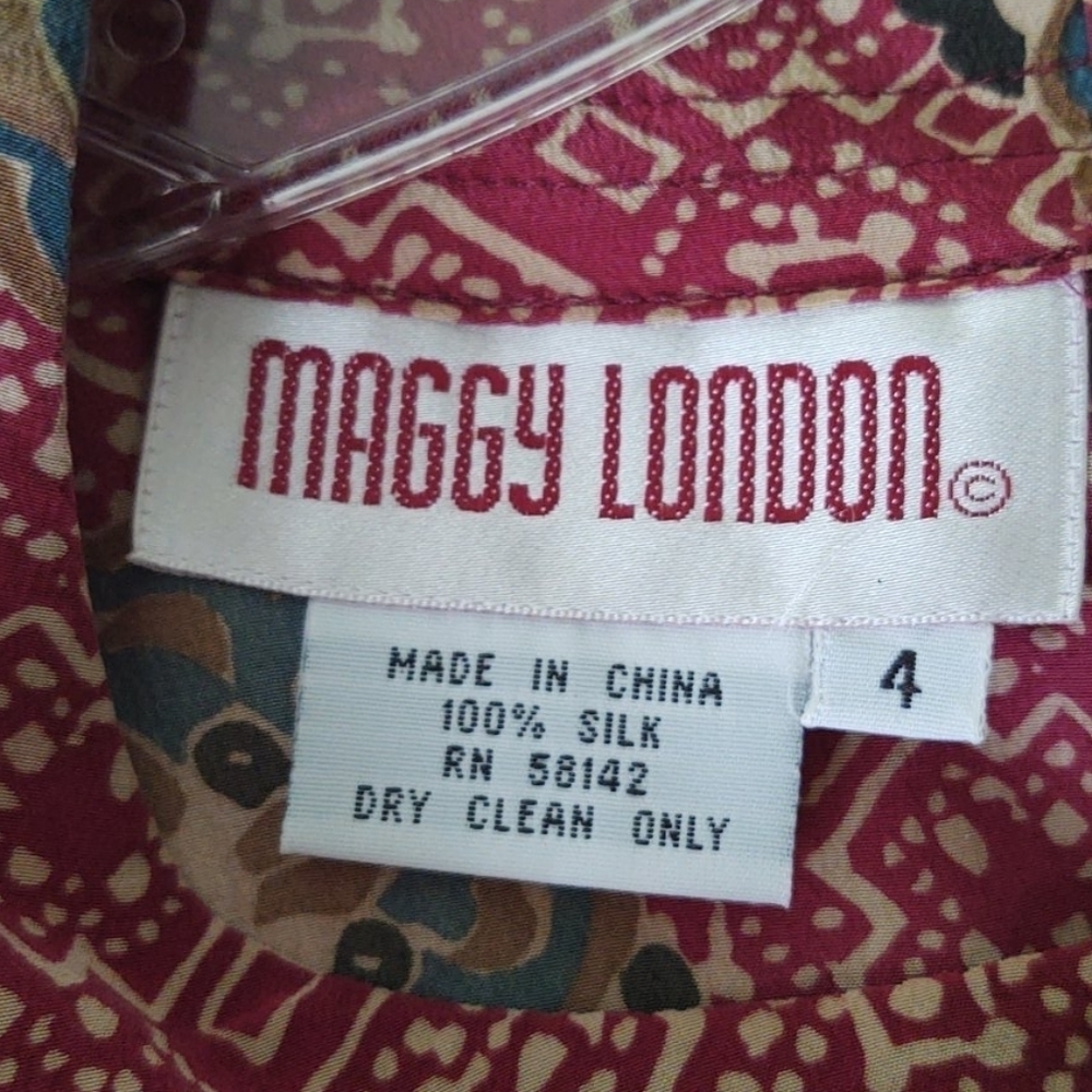Maggie London silk burgundy print dress size 4 - Picture 4 of 4